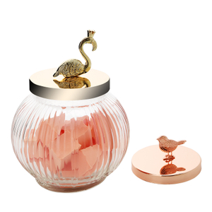 Cute Decorative Glass Bottle Canister With Metal Lid Air Tight Glass Jar